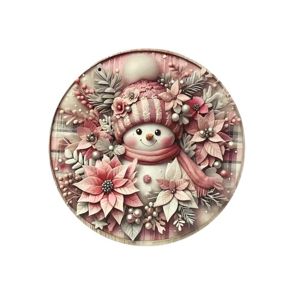 Blush Snowman Sign & Ribbon Bundle | Pink Winter Wreath Kit | Christmas Wreath - Picture 2 of 5